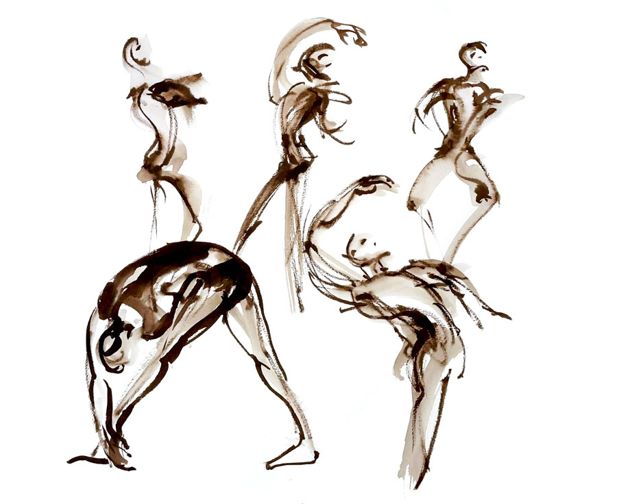 dansschetsen class Scapino Ballet Rotterdam sepia inkt Anita Gaasbeek