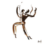 Dansschets danspaar, Scapino Ballet, formaat 50 x 60 cm penseelschets sepia inkt, door Anita Gaasbeek