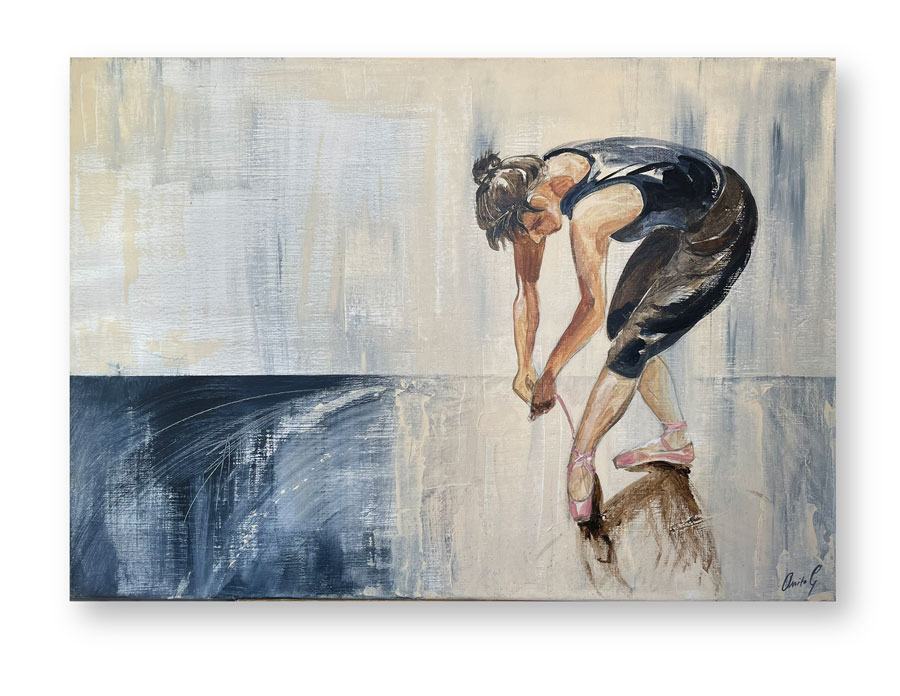 Schilderij danseres van Anita Gaasbeek 70x100cm acryl/gemengde technieken