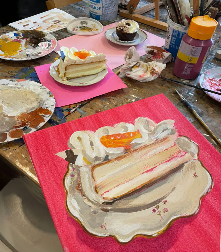 Workshop schilderen met acryl - gebakje schilderen in het atelier van Anita Gaasbeek