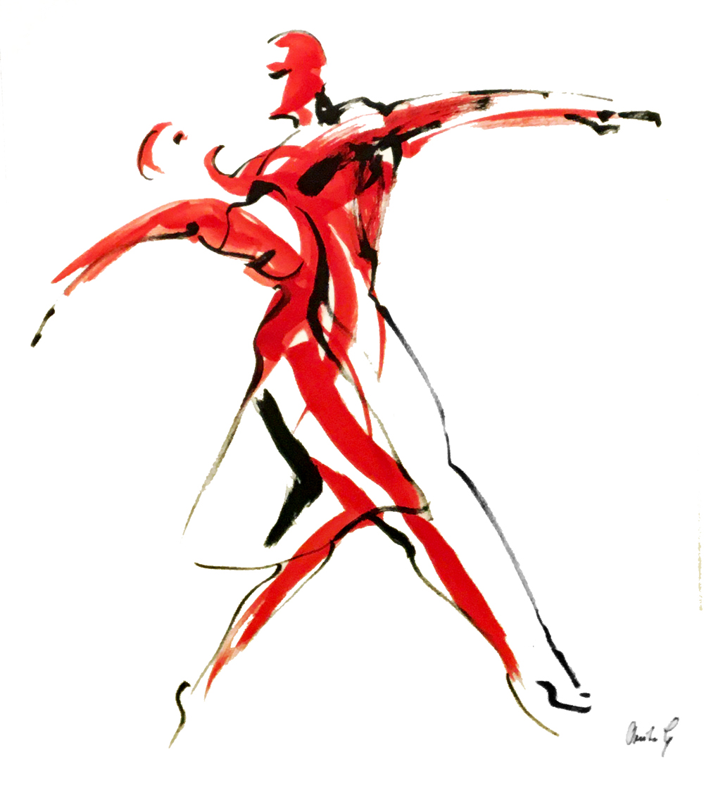 Tangoschets aquarel/inkt 70x80cm