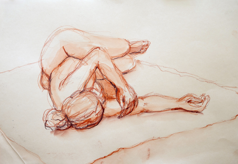 Sarah liggend,gewassen krijt in passepartou 60x80cm copyright Anita Gaasbeek