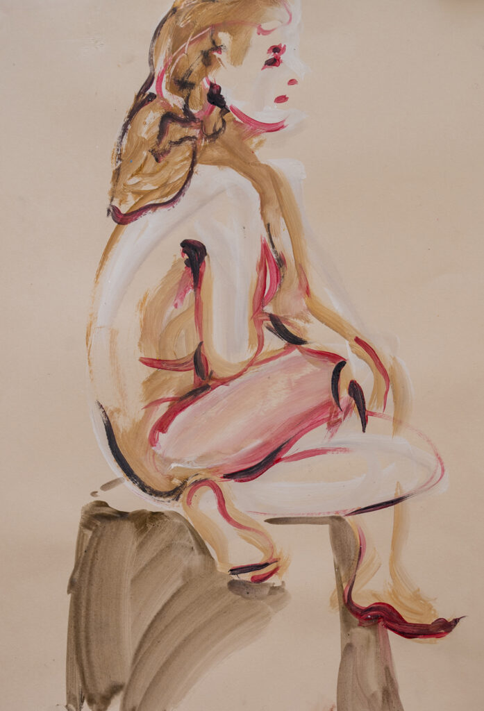 Sarah penseelschets in passepartou 60x80