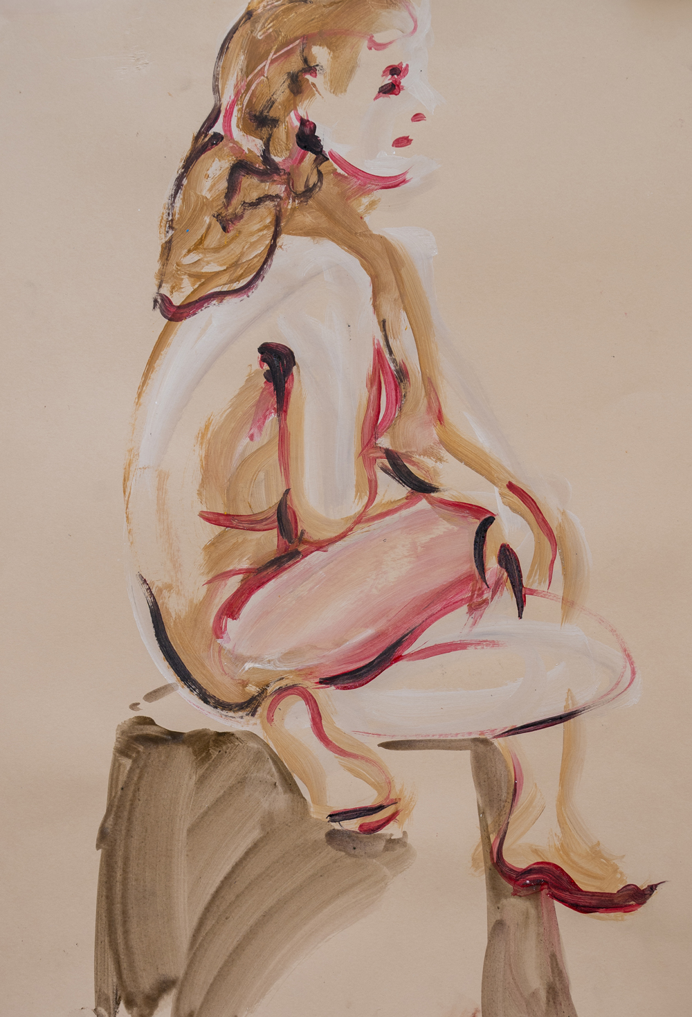 Sarah penseelschets in passepartou 60x80