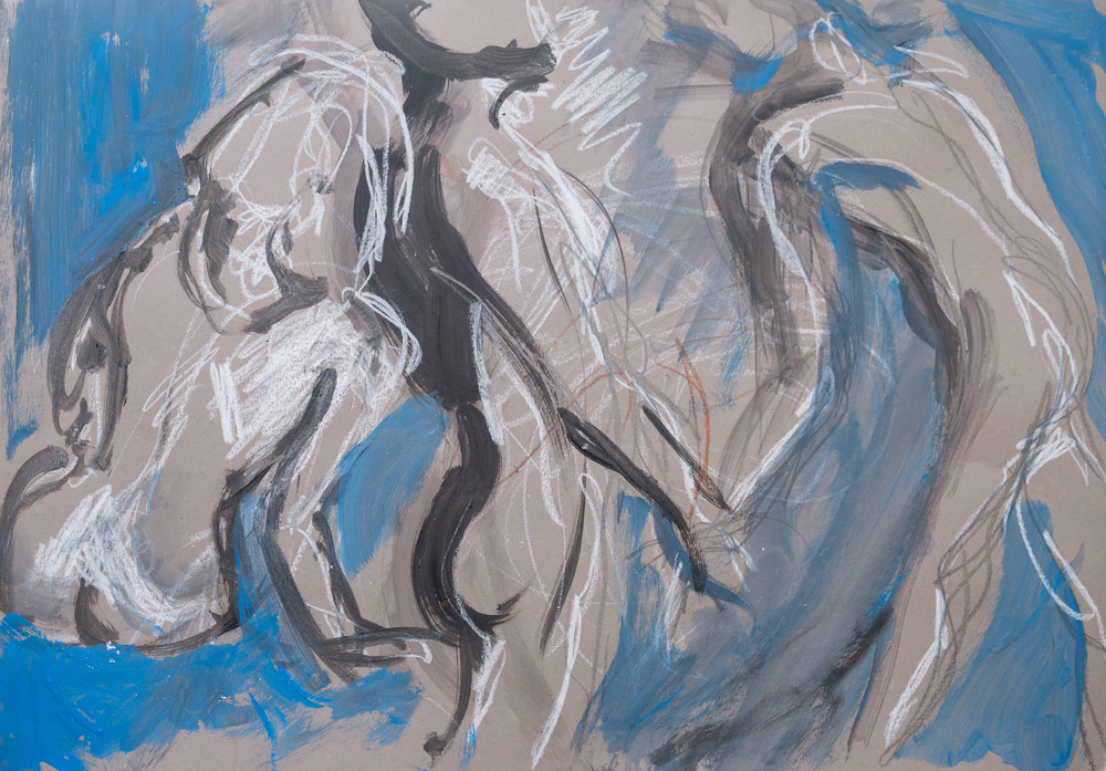 Blue night, acryl op papier passepartou 60x80cm copyright Anita Gaasbeek