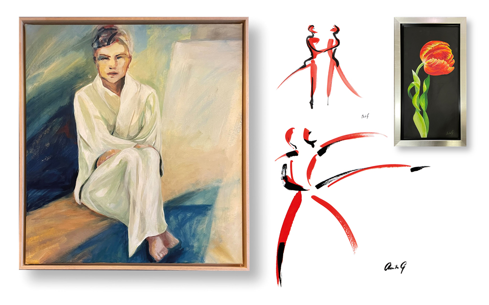 Expositie Wonderwereld met Carmen in kimono, dansschetsen entulpen van Anita Gaasbeek